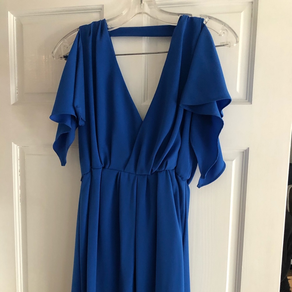 Blue chiffon dress with flutter sleeves size 8